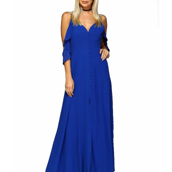 Pearl Dress Long Maxi Solid Blue - Picture 2 of 5